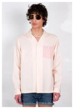 Graphia New YorkGRAPHIA NEW YORK CAMP COLLAR BLUSH STRIPE LONG SLEEVE SHIRT