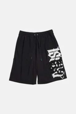 BossiJersey Leather Applique Rhinestone Short - Black