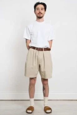 Universal WorksPleated Track Short Paper Touch Cotton - Stone