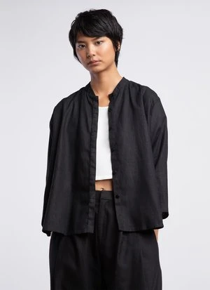 KAAREMUnisex Linen Wholegrain Button-Up Shirt - Black - Image 2