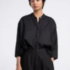 KAAREMUnisex Linen Wholegrain Button-Up Shirt - Black
