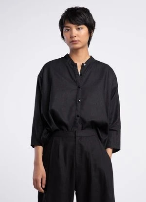 KAAREMUnisex Linen Wholegrain Button-Up Shirt - Black