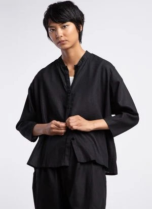 KAAREMUnisex Linen Wholegrain Button-Up Shirt - Black - Image 3