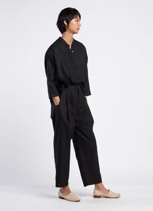 KAAREMUnisex Linen Wholegrain Button-Up Shirt - Black - Image 5