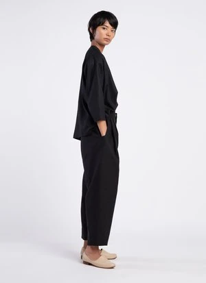 KAAREMUnisex Linen Wholegrain Button-Up Shirt - Black - Image 7