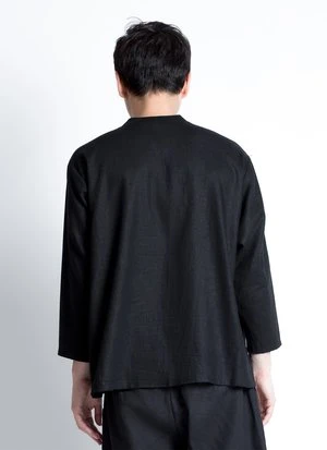 KAAREMUnisex Linen Wholegrain Button-Up Shirt - Black - Image 11