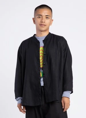 KAAREMUnisex Linen Wholegrain Button-Up Shirt - Black - Image 16