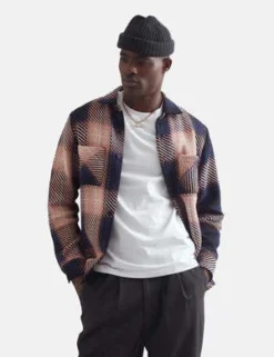 Wax LondonWhiting Overshirt Dusk Check - Navy Blue/Pink